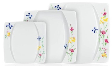 TALERZE KWADRATOWE czeska porcelana KWIATY OBIADOWE 6 os wielkanoc prezent