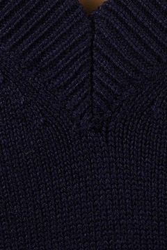 H&M Damski Klasyczny Gładki Granatowy Kobiecy Sweter V-Neck Sweterek XS 34