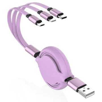 KABEL FIOLE 3W1 ZWIJANY USB-C LIGHTNING MICRO USB TYP C ŁADOWARKA PŁASKI 1M