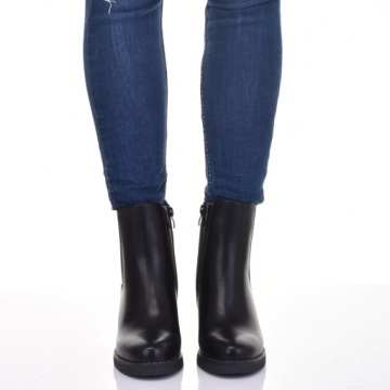 МОДНЫЕ ЖЕНСКИЕ БОТИЛЬОНЫ НА ВЫСОКОМ КАБЛУКЕ, ЧЕРНАЯ КОЖА