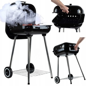 GRILL OGRODOWY WĘGLOWY POKRYWA RUSZT 43,5x43,5cm KÓŁKA Z POKRYWĄ PRZENOŚNY