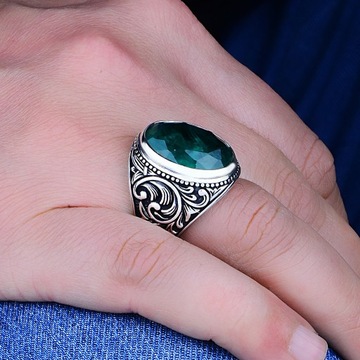 925K Natural Green Paraiba Tourmaline Men's Ring, Turkish Jewelry