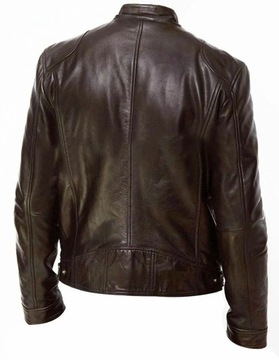 Fashion Mens Leather Jacket Slim Fit Stand Collar