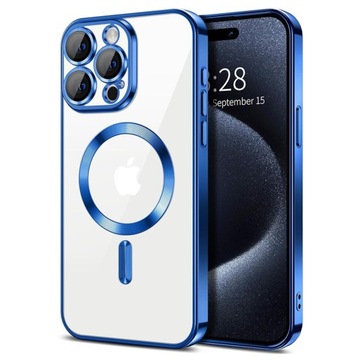 Eleganckie etui do Apple Iphone 15 Pro Max niebieskie plecki, cover MagSafe
