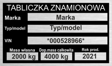 Tabliczka Znamionowa Zastępcza do Przyczepy, Samochodu - Aluminiowa Trwała