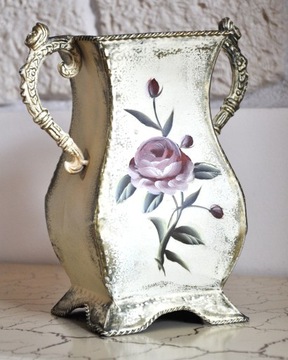 SHABBY CHIC wazon OSŁONKA róża LUDWIK XVI złoto