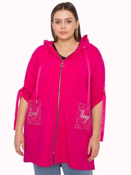 Długa Bluza damska plus size na suwak z kapturem