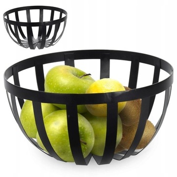 KOSZ NA OWOCE metalowy czarny loft 25 cm elegancki design z podkładkami