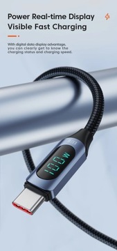 Kabel TOOCKI 5A 100W USB TYP-C - USB-C QC 3.0 2 metry LED Miernik Napięcia