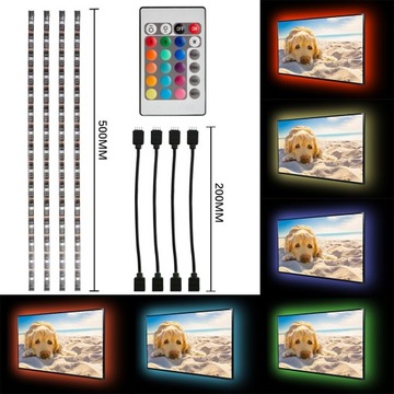 ПОДСВЕТКА ТЕЛЕВИЗОРА RGB СВЕТОДИОДНАЯ ЛЕНТА 4x 50см ПУЛЬТ USB