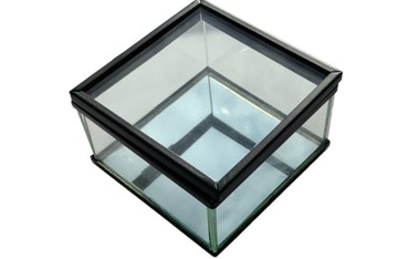 Szkatułka szklana czarna 7x7x4 cm z lusterkiem