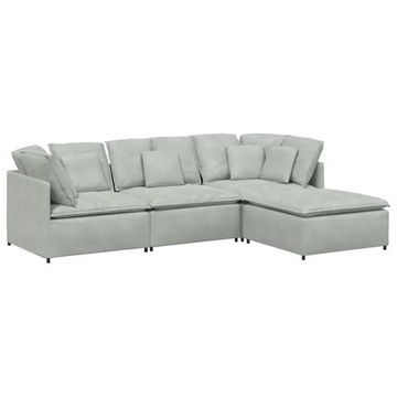 Sofa modułowa z podnóżkiem i poduszkami Velvet Light Grey