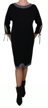 Sukienka damska dresowa wiskoza luźna wygodna z kokardą czarna 54 plus size