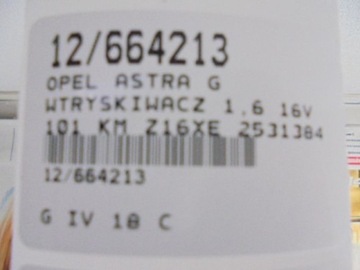 ASTRA II G VSTŘIKOVAČE 25313846 KPL 1,6 16V