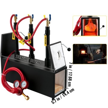 Газовая ковочная печь VEVOR 15L, 2 дверцы, 3 горелки