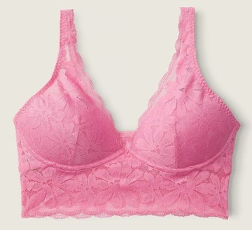 Koronkowa braletka top bez fiszbin Victoria's Secret PINK różowa XS
