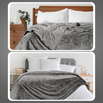 DUŻY CIEPŁY KOC NA ŁÓŻKO MATERAC MIĘKKI PLED NARZUTA SOFT SZARY 160x200 cm
