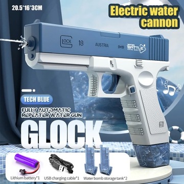 PISTOLET NA WODĘ BROŃ WODNA ELEKTRYCZNY NA AKUMULATOR GLOCK Z MAGAZYNKAMI