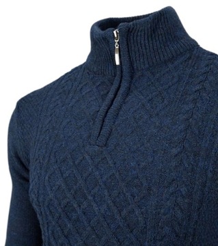 Sweter męski rozpinany Golf krótki zamek Półgolf Wełna Granatowy r. XL + Na