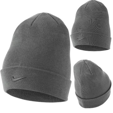 CZAPKA NA ZIMĘ NIKE DLA DZIECI BEANIE SPORTOWA UNIWERSALNA CIEPŁA SZARA