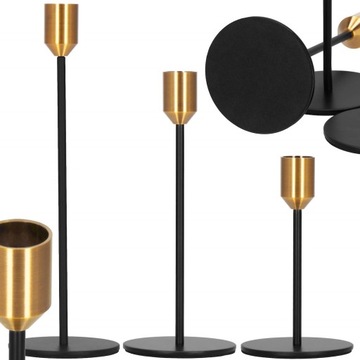 НАБОР 3x ПОДСВЕЧНИКОВ МЕТАЛЛИЧЕСКОЕ ДЕКОРАЦИОННОЕ ЧЕРНОЕ ДЛЯ СВЕЧЕЙ GLAMOUR LOFT