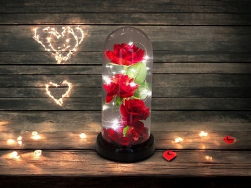 ВЕЧНАЯ РОЗА В СТЕКЛЕ В КУПОЛЕ СВЕТЯЩАЯСЯ НА ДЕНЬ ВАЛЕНТИНА СВЕТОДИОДНАЯ ПОДАРОЧНАЯ КОРОБКА