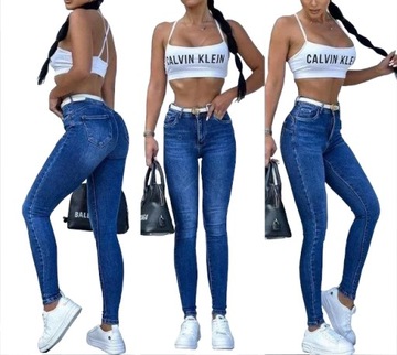 Spodnie Jeansy Niebieskie Rurki Push Up 36