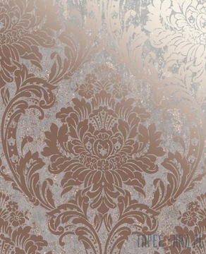Tapeta szara w miedziany wzór ornamenty adamaszek