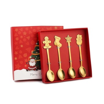 4pcs Christmas Spoon Fork Cutlery Set Christmas Gift Elk Christmas Tree
