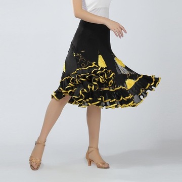 Spódnica do sali balowej Sukienka Cha Cha Cekinowy kostium do tańca nowoczesnego w kolorze żółtym