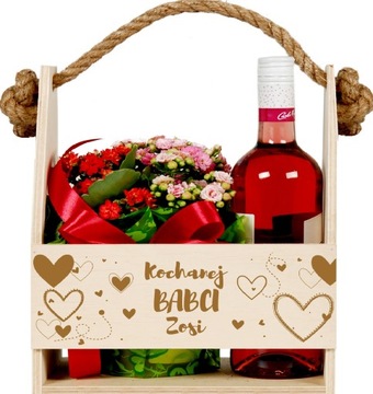 NOSIDŁO na KWIATY wino PREZENT DZIEŃ BABCI DZIADKA dla z grawerem Z OKAZJI