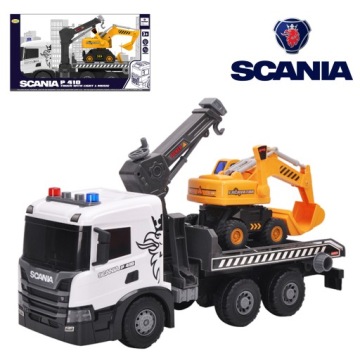 Velká Scania P 410 kamion XXL Tir Autopřepravník s bagrem světla zvuky