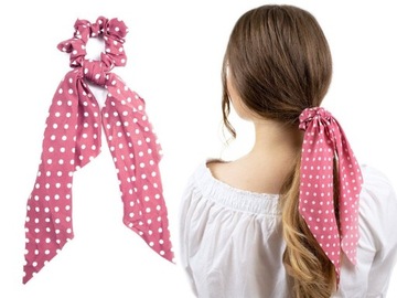 РОЗОВЫЙ шарф и резинка для волос в горошек