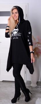 ОРИГИНАЛЬНАЯ ТУНИКА МОДНАЯ РОГА СВОБОДНАЯ OVERSIZE ПОХУДЯЩАЯ КОТ БОЛЬШОЙ РАЗМЕР 626К