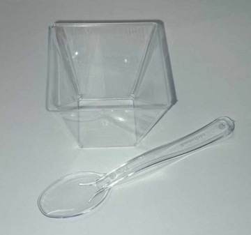 Pucharki do deserów kwadratowe FINGERFOOD 120ml z łyżeczkami 50szt KOMPLET