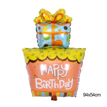 Caja de regalo de feliz cumpleaños, globos de papel de aluminio,