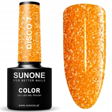 SUNONE LAKIER HYBRYDOWY DO PAZNOKCI DISCO 7 ORANGE POMARAŃCZOWY BROKAT 5G