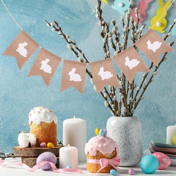 Льняные флажки с льняным баннером с пасхальным кроликом для окон офиса для празднования торжеств