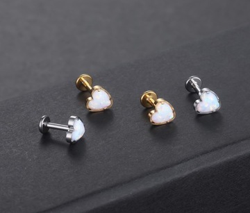 СЕРЬГИ HELIX СЕРДЦЕ LABRET ЗОЛОТОЙ ТИТАН ОПАЛ 1.2/6