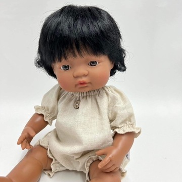 Lniany kombinezon dla lalki Miniland 38cm, Natural
