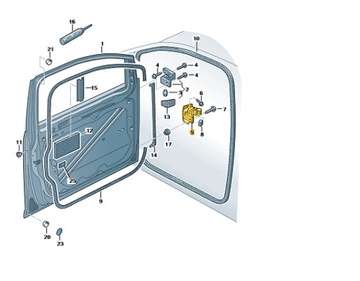 PANT LEVÝ DVEŘE PŘEDNÍCH SPODNÍ Z OMEZOVAČEM VW CADDY TOURAN