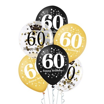 Zestaw Balonów Konfetii 60 Urodziny Party 6 szt.
