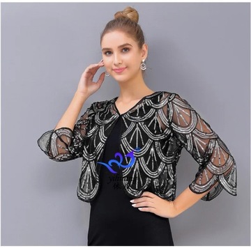 Women's Sequins Hollow Lace Long Sleeve Shawl and