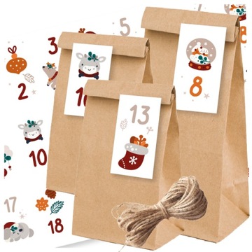 KALENDARZ ADWENTOWY torebki papierowe DIY zestaw