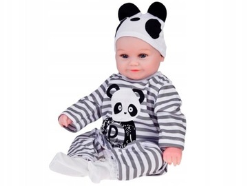 Urocza miękka Lalka Chłopiec 45cm jak żywa ubrana kombinezon Panda AR5358