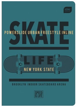 Zeszyt Interdruk A5-32 KRATKA - DESKOROLKA - zielone tło - SKATE BOARD
