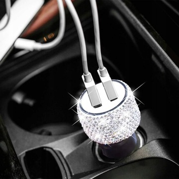 ŁADOWARKA SAMOCHODOWA BŁYSZCZĄCA CYRKONIE BLING 2X USB 24V 2.1A CZARNA