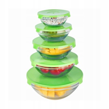 НАБОР КУХОННЫХ МИСШЕК С КРЫШКАМИ, СТЕКЛЯННЫХ КОНТЕЙНЕРОВ, 5 шт.