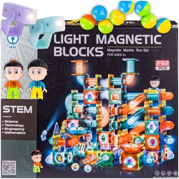 ŚWIECĄCE KONSTRUKCYJNE KLOCKI MAGNETYCZNE dla dzieci TOR na KULKI 3D 292 el