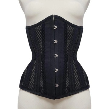 Czarny gorset UNDERBUST wiązany gorset modelujący METALOWE FISZBINY 3XL